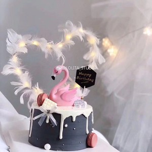 火烈鸟蛋糕装摆件烘焙装饰品配件粉色大鹅鸳鸯生日情景蛋糕配饰用