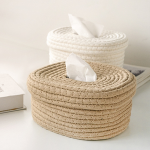 自然而然 简约日式棉绳编织纸巾收纳盒创意桌面茶几面巾纸抽纸盒