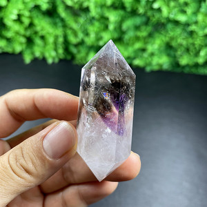 天然水晶双尖灵摆玻利维亚双色水晶原石紫晶冥想疗愈diy水晶饰品
