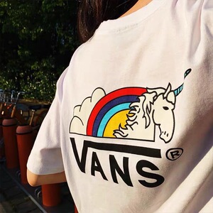 vans万斯夏季ins潮牌独角兽印花情侣短袖oversize休闲男女t恤上衣