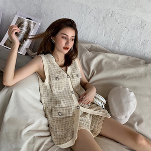 cjhee 名媛小香女人味套装女2019夏款时尚两件套洋气减龄短裤装