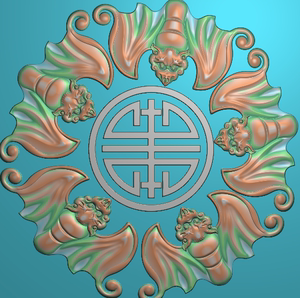 鸿福轩精雕图(15 圆形蝙蝠)五福jd电脑雕刻灰度浮雕图带线颜色