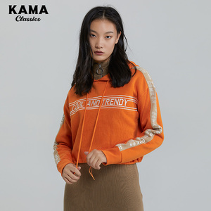 KAMA卡玛21年新款美式休闲字母印花连帽针织衫套头卫衣女7
