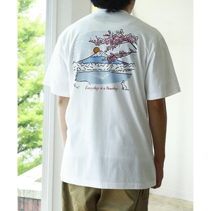 现货beams japan別注限定富士山卡通粉樱花全棉夏季短袖t恤22ss