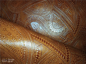 四边直进口棕橙色腰果花纹头层牛皮真皮钱包手包卡包手工diy皮料