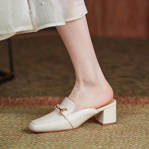 包头半拖鞋女高跟2021年夏季新款时尚外穿网红半托单鞋粗跟穆勒鞋