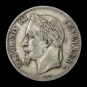 法国5法郎银币 拿破仑三世 单枚圆盒装随机发 外国银币 品相如图