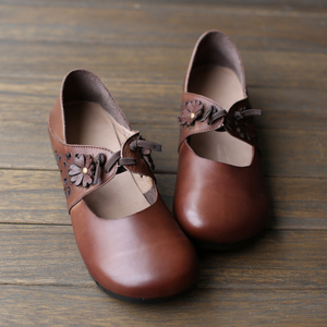 女鞋妈妈鞋软底女舒适真皮鞋子复古春秋款孕妇手工平底单鞋恋宝旗舰