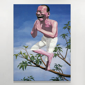 现代手绘岳敏君大嘴巴笑脸人物油画竖版客厅玄关餐厅个性装饰挂画