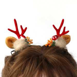 小麋鹿耳朵对夹鹿角圣诞发夹鸭嘴夹森系头饰毛茸茸发卡毛球刘海夹