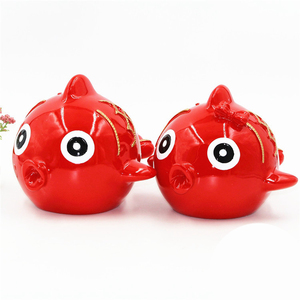 红色亲吻鱼 情侣对鱼超萌亲嘴鱼摆件硬币零钱罐结婚礼物情人礼品