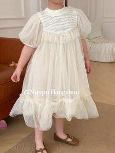 韩国lovi女童高级感网纱公主裙泡泡袖超美连衣裙儿童气质梦幻裙子