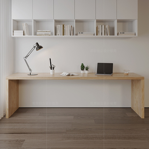 全实木一字板书桌电脑桌靠墙长书桌简约长条桌家用学生写字学习桌