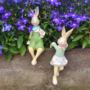 花园庭院家居花盆鱼缸装饰卡通可爱情侣兔子动物树脂造景盆景挂件