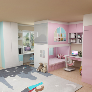 全屋定制儿童房一儿一女高低床一男一女上下床男孩女孩子母双层床