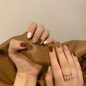 假指甲贴片 秋冬纯色跳色气质显白棕色美甲成品短款穿戴式可拆卸
