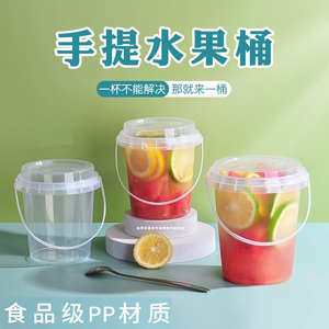 网红水果茶桶杯商用1000ml透明手提奶茶霸王桶一大桶打包塑料杯子