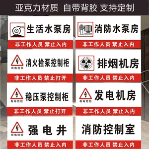 生活水泵房电水表井强弱电井空调排烟发电机房配电门牌标识提示牌