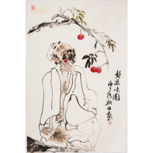 四尺开三小品人物画哲理励志趣味纯手绘装饰画中式国画秋田0001