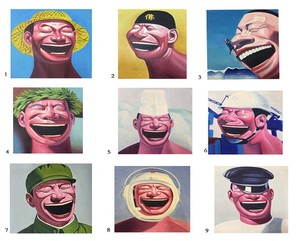 岳敏君当代人物纯手绘油画可爱开心笑脸大嘴吧大笑q版装饰画挂画