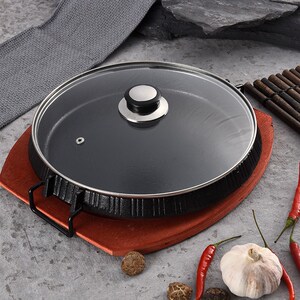 烤肉铁盘铸铁烤盘无涂层加厚铁板烧家用商用圆形电磁炉燃气烤