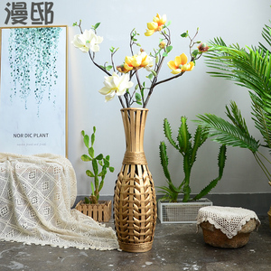 客厅花瓶干花插花竹编艺术竹子编织手工网红落地创意轻奢北欧摆件