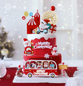 圣诞节烘焙蛋糕装饰雪橇老人麋鹿雪人袜子礼盒巴士插件甜品台装扮