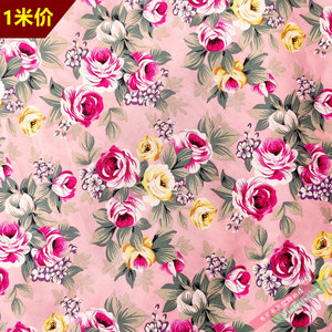 粉色底儒雅牡丹 平纹印花纯棉布料全棉花布diy布艺服饰服装面料