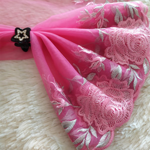 玫红粉色系单边蕾丝网纱花边蝴蝶结娃衣宠物口水巾衣服边手工辅料