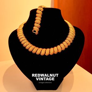 napier品牌欧美西洋古董雾面厚金中古项链手链套装vintage首饰