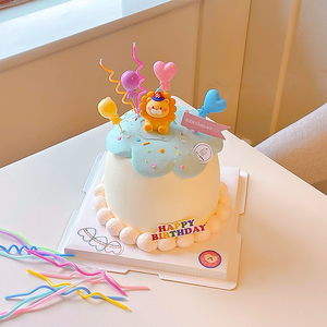 狮子座宝宝生日快乐烘焙蛋糕装饰ins风可爱狮子气球螺旋蜡烛插件