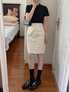 日本代购SLY TB夏季新款半身裙女复古米白高腰A字显瘦包臀裙中裙