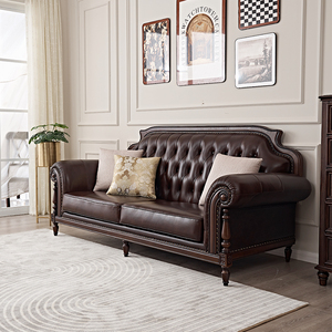 美式乡村客厅实木复古1+2+3轻奢沙发做旧头层牛皮小美风组合沙发