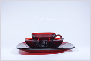 Vintage 1950s美国Anchor Hocking “Ruby”宝石红古董咖啡杯