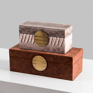 新中式装饰盒样板房软装轻奢蛇皮纹金属扣梳妆台售楼处首饰盒摆件