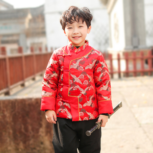 男童唐装冬季厚红色新年拜年服儿童汉服幼儿小中大童宝宝中式棉衣