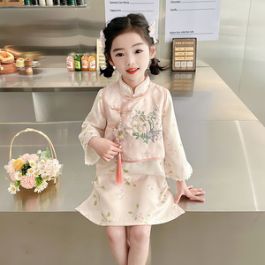 女童唐装旗袍春装儿童古装汉服新中式小女孩夏季民国风连衣裙套装