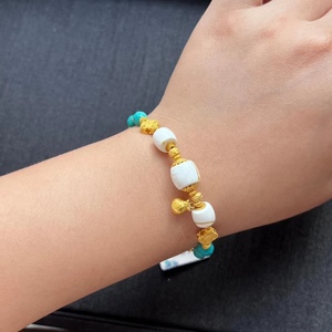 设计款diy手链蜜蜡瓷白蜡直切 搭配绿松回纹珠 重金搭配女士手串