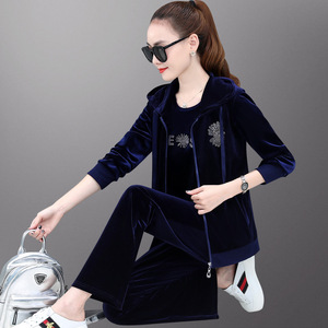 牧姿恋女装旗舰店天猫金丝绒运动服套装女春秋季2021春装洋气中年