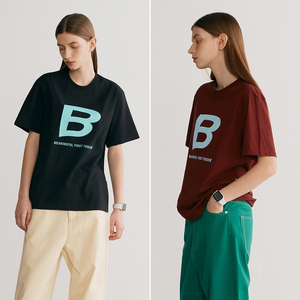 instudio22春韩国设计师品牌blur1.0男女款羊毛字母b印花短袖t恤