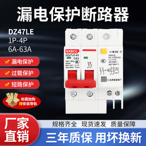工厂促销DZ47LE 2P63A空气开关带漏电保护器断路器两相家用总开关