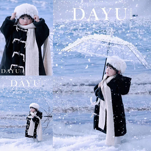 冬季雪景韩剧氛围3岁10女童呢子大衣影楼摄影拍照写真艺术照套装