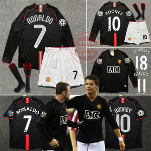 红魔0708力曼联复古长袖客场球衣7号c罗短袖足球服10号鲁尼欧冠版