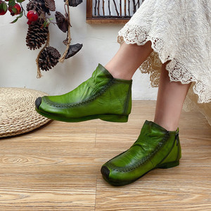 80涩秀丽旗舰店天猫绿色单鞋女平底2022春秋新款孕妇软底软皮鞋芒果