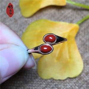 忆南红 原矿南红玛瑙云南昭通黄皮包浆锦红女款戒指18k玫瑰金镶嵌