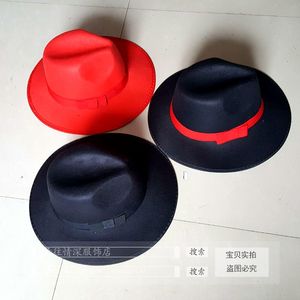 上海滩复古礼帽黑色大沿爵士礼帽男女士舞台帽子大檐帽中式婚礼帽