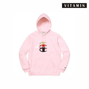 现货 supreme 17fw champion 冠军联名 秋冬 粉色 帽衫 卫衣