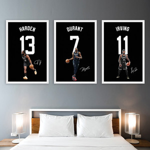 篮网队挂画NBA明星篮球哈登装饰画杜兰特球衣欧文签名球衣框壁画