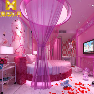 简约浪漫时尚圆床情侣双人助力震动婚床网红情趣酒店功能电动水床