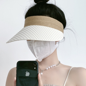 2022新款空顶防晒帽子女夏季遮阳防紫外线沙滩出游草编遮脸太阳帽